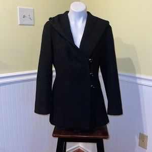 J. Jill Ladies Black Wool Coat. Small. Weave pattern. Single Breasted.